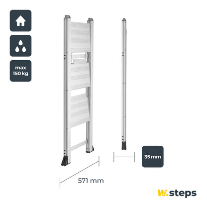 Aluminum folding step ladder Vikingstep Maxi by W.Steps 720mm high Load capacity up to 150kg Compact 2-step aluminum folding step ladder Only 35mm wide 728143