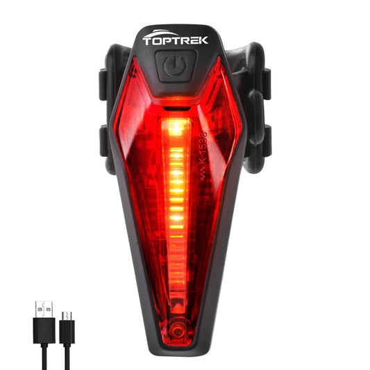 Toptrek Rear Bike Light CREE LED Bicycle Light Taillights USB Rechargeable Battery Waterproof IPX4 for Road Bike MTB (Black)