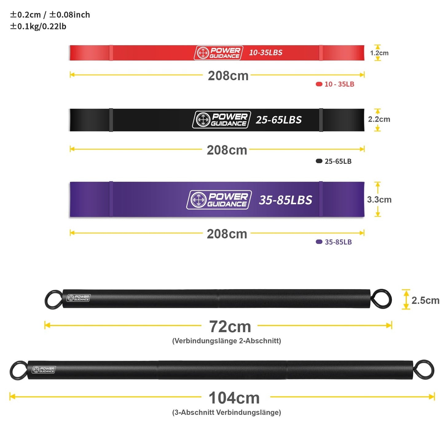 POWER GUIDANCE Resistance Bands, Fitness Bands, Pull Up Resistance Band - Perfect for Body Stretching, Powerlifting (#7. A set of 4 (red + black + purple + Pilates Bar)