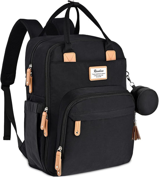 RUVALINO Baby Diaper Backpack, Multifunctional Diaper Bag Travel Backpack Large Capacity Baby Bag with Changing Pad, Waterproof Fabric, Fits on Stroller (Black)