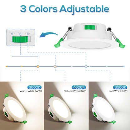 ALUSSO LIGHTING LED recessed spotlights 230V 7W Dimmable 68mm, IP44 recessed lights for bathroom kitchen, 3000K/4000K/6500K recessed spots, Round White 6er Set