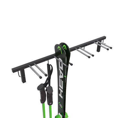 QLS Trading Ski Rack S3 Wall Ski Rack for 4 pairs 83 cm Nordic Walking Trekking Poles Ski Carrier Hook Rail with protective rubber coating for space-saving storage