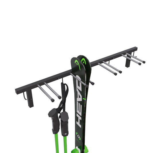 QLS Trading Ski Rack S3 Wall Ski Rack for 4 pairs 83 cm Nordic Walking Trekking Poles Ski Carrier Hook Rail with protective rubber coating for space-saving storage