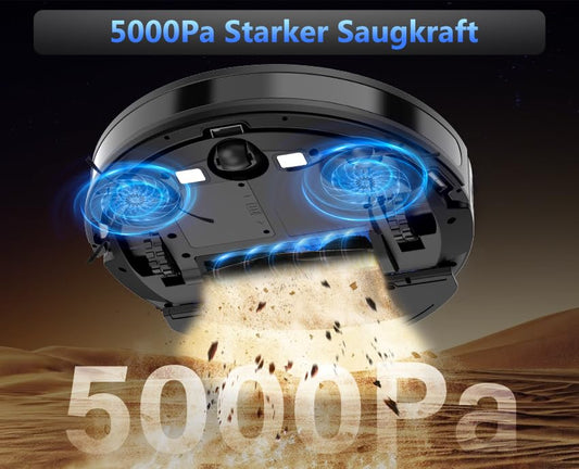 Tikom robot vacuum with mopping function 2 in 1, G8000 Max vacuum robot, 5000Pa strong suction robot vacuum cleaner, Self-charging, WiFi, 150Mins Max, Ideal for pet hair, carpet, hard floor.