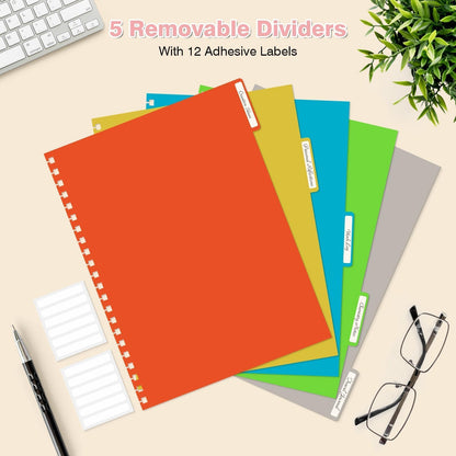 Notepad, A4 lined notebook, notebooks with 5 compartments and removable dividers, 300 sheets 100GSM spiral notebook softcover for writing, for work and school supplies, 21.5 x 27.9cm, pink.