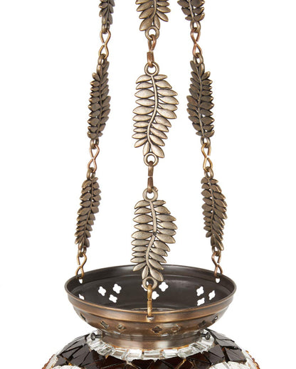 DEMMEX Turkish Moroccan colorful mosaic Bohemian boho hanging candle holder lantern with handmade colorful glass ball and metal leaf chains, 61 cm (Cutsie)