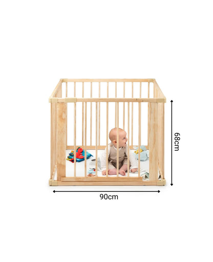 dibea playpen for baby & toddler, sustainable playpen made of light spruce wood with door, 4 elements each 90x68 cm, solid barrier gate protects during crawling & walking attempts, secure safety gate.