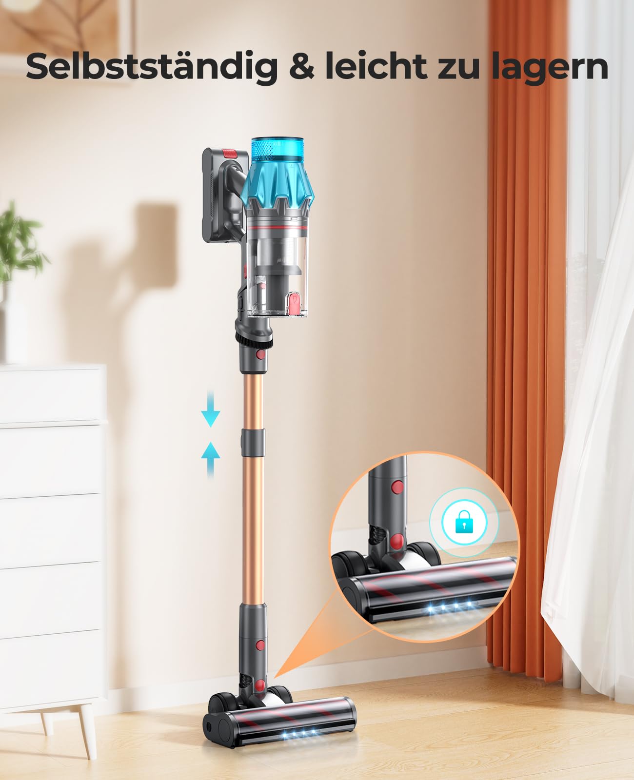 Fieety Cordless Vacuum Cleaner, 550W/45000Pa/60Mins Vacuum Cleaner with Smart Touchscreen, Vacuum Cleaner with Built-in Charging Station, Anti-Tangle Floor Brush for Hard Floors Carpets Pet Hair