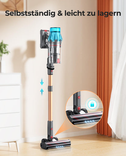 Fieety Cordless Vacuum Cleaner, 550W/45000Pa/60Mins Vacuum Cleaner with Smart Touchscreen, Vacuum Cleaner with Built-in Charging Station, Anti-Tangle Floor Brush for Hard Floors Carpets Pet Hair