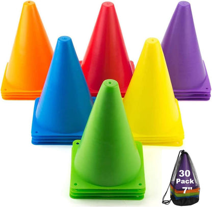Tebery 30pcs Cones Set Durable Cones Soccer Training Aids Multifunctional Cones for Kids, Soccer, Sports, Equestrian & Dog Training