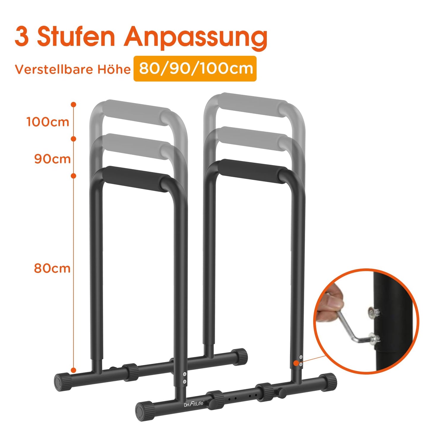 DH FitLife Dip Bars | Dip Station | Home Gym Workout Equipment | Parallettes Calisthenics Training Gear | Strength Training Bars adjustable from 80-100 cm