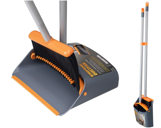 Jekayla Broom and Dustpan Set, broom and dustpan combo with 137cm long extendable handle for household cleaning, orange