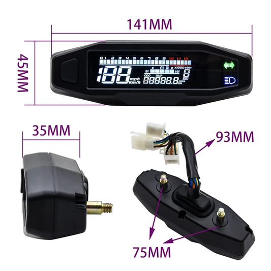 KAOLALI Universal Digital Motorcycle Tachometer with LCD Display, Carburetor, Odometer with Sensor