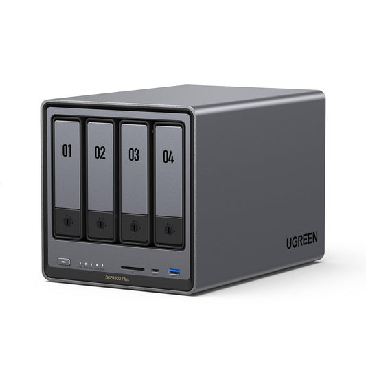UGREEN NASync DXP4800 Plus 4-Bay Desktop NAS, Intel Pentium Gold 8505 5-Core CPU, 8GB DDR5 RAM, 128G SSD, 1 * 10GbE, 1 * 2.5GbE, 2*M.2 NVMe slots, 4K HDMI, Network Attached Storage (Diskless)