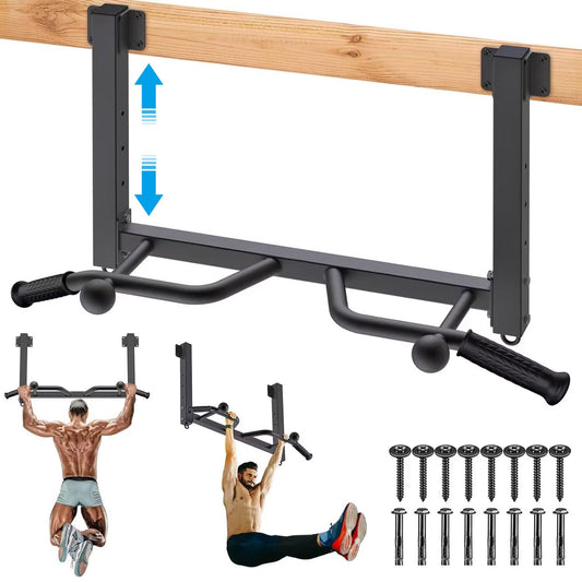 Kipika Multifunctional Joist Mounted Pull Up Bar, 4 levels of height adjustment, Multi-angle grip, Chin Up Bar Joist Mount, Home Gym Workout Strength Training Equipment