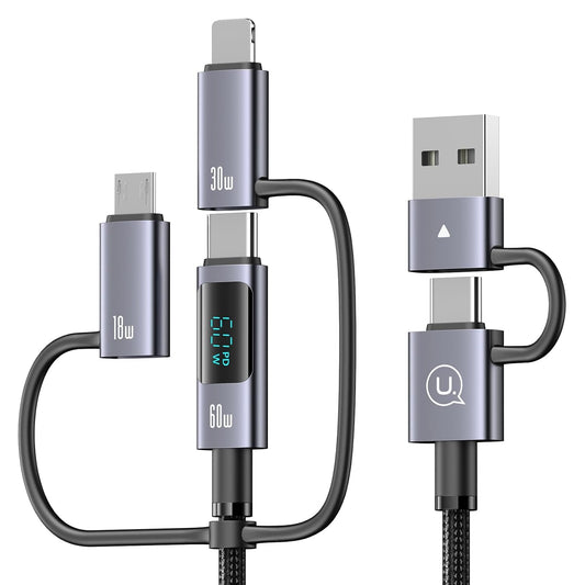 Enablink 6 in 1 Multi USB C Charging Cable, 60W USB Cable, Multiple Fast Charging Cable with LED Display USB A/C to iP/Micro/Type C Nylon Universal Charging Cable for Galaxy S21/S20 Laptop Tablet Phone (1.2M)