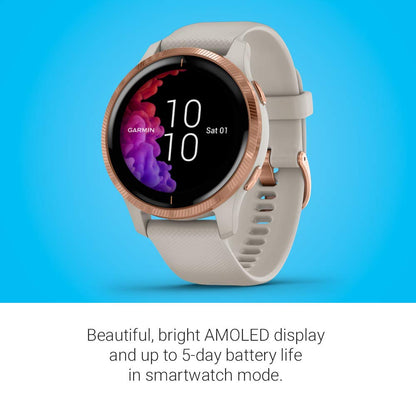 Garmin Venu - waterproof GPS fitness smartwatch with AMOLED display, training plans & animated workouts. 20 sports apps, heart rate monitoring, 5-day battery life, contactless payment, music player.