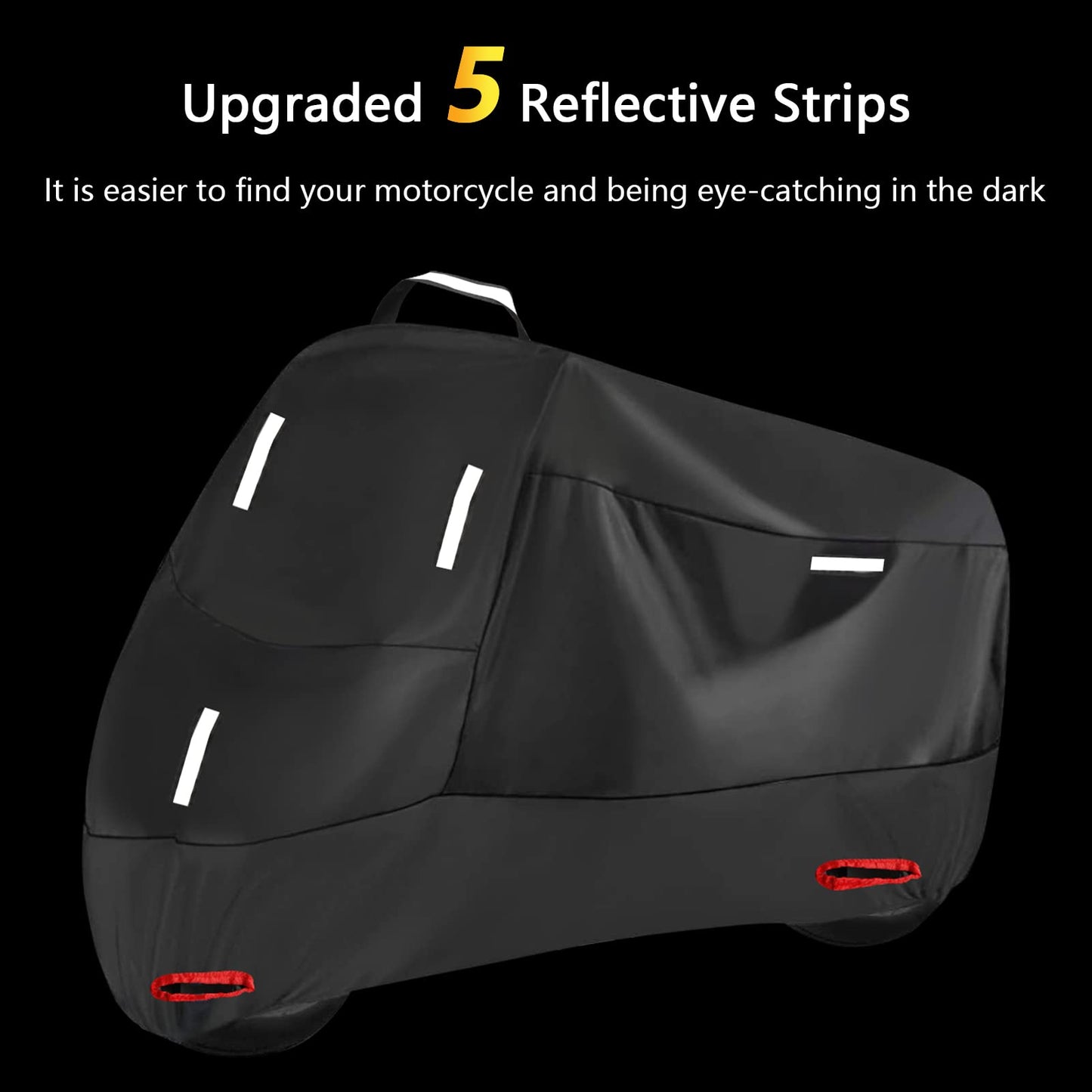 Waterproof 300D Motorcycle Cover Outdoor Scooter Tarpaulin Waterproof Moped Garage with 5 Reflective Stripes and 2 Lock Holes, 2 Windproof Buckles, and 1 Pocket (XL: 230x90x125cm)