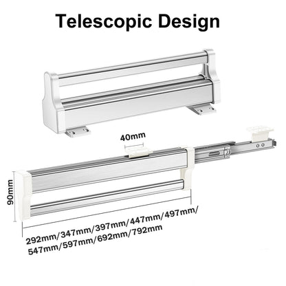Retractable clothes rail for pulling out hangers, adjustable wardrobe telescopic pole clothes rail 292mm white