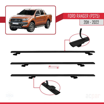 acpar Compatible with Ford Ranger (P375) 2011-2022 Basic Model Roof Rack Cross Bars Black Aluminum 2 Bars