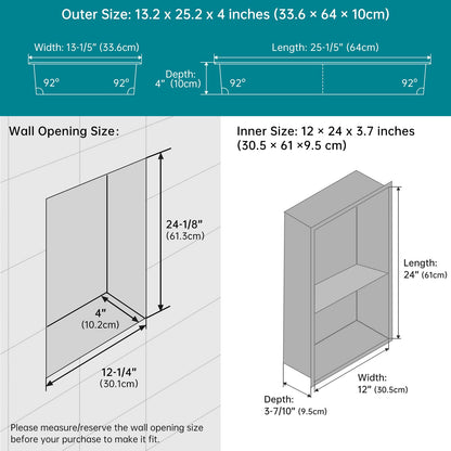 APPASO Stainless Steel Shower Niche, Double Shower Shelf, Bathroom Storage for Soap Bottles Toiletries, Recessed Shower Niche 60 * 30 * 10cm, Brushed.