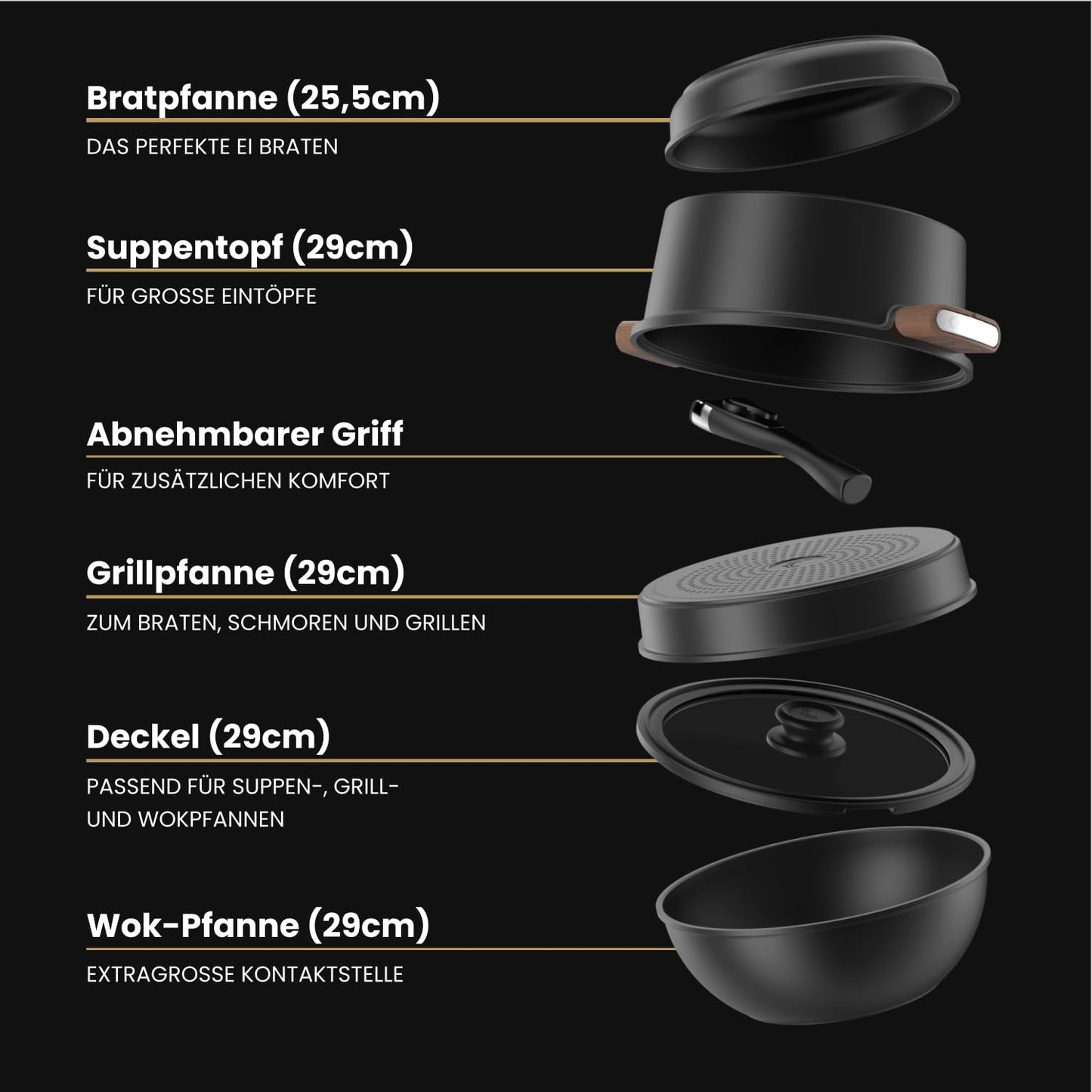 CookingTotem® Luxury Induction Cookware Set - Stackable set with ceramic non-stick coating, removable handle, oven safe, pot set, pots & pans set, PFAS-free, coated cookware.