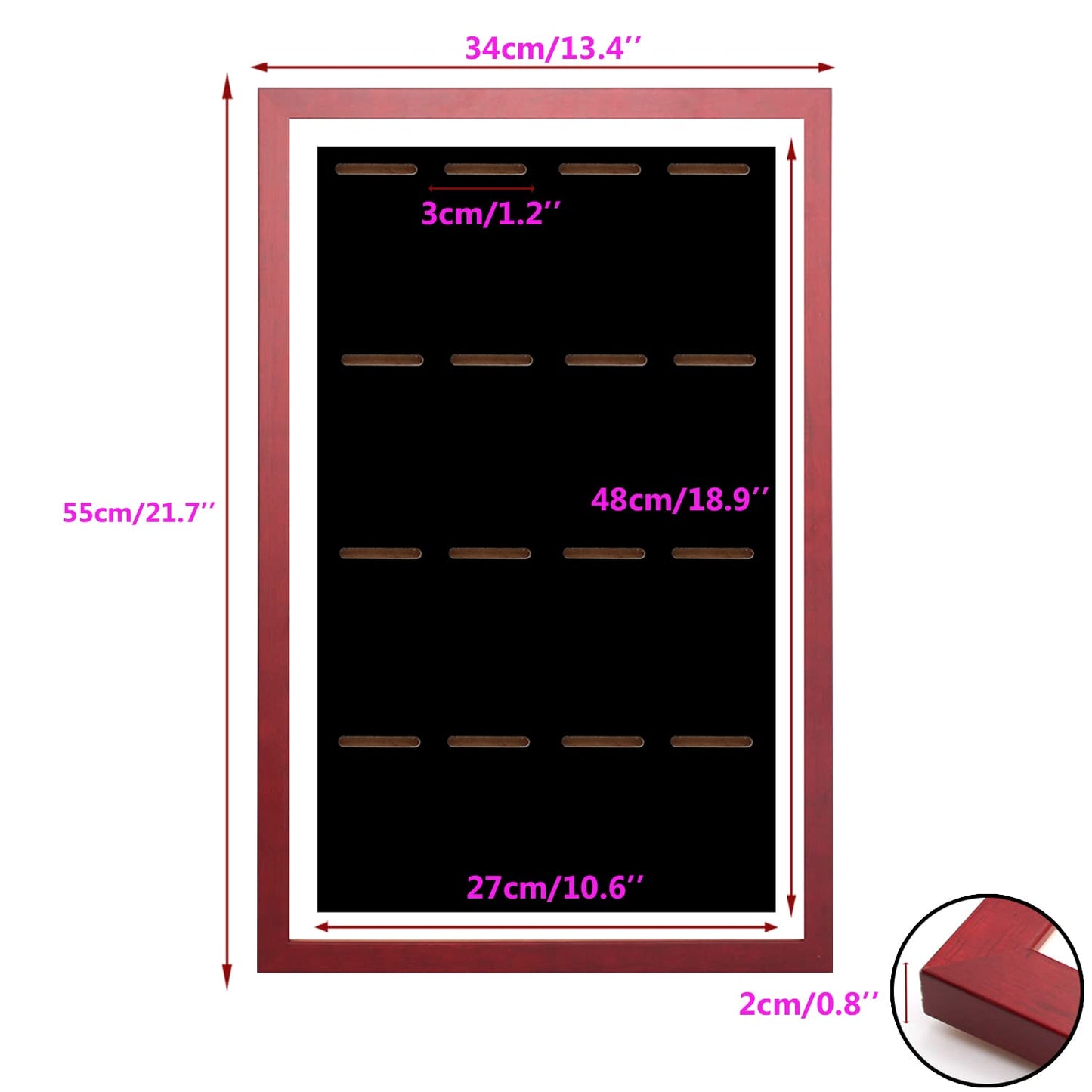 Large Medals Display Shadow Box - Medals Showcase - 16 Medals Showcase - perfect medal display for military, runners, marathoners, race winners, gymnasts, and all sports (red wood)