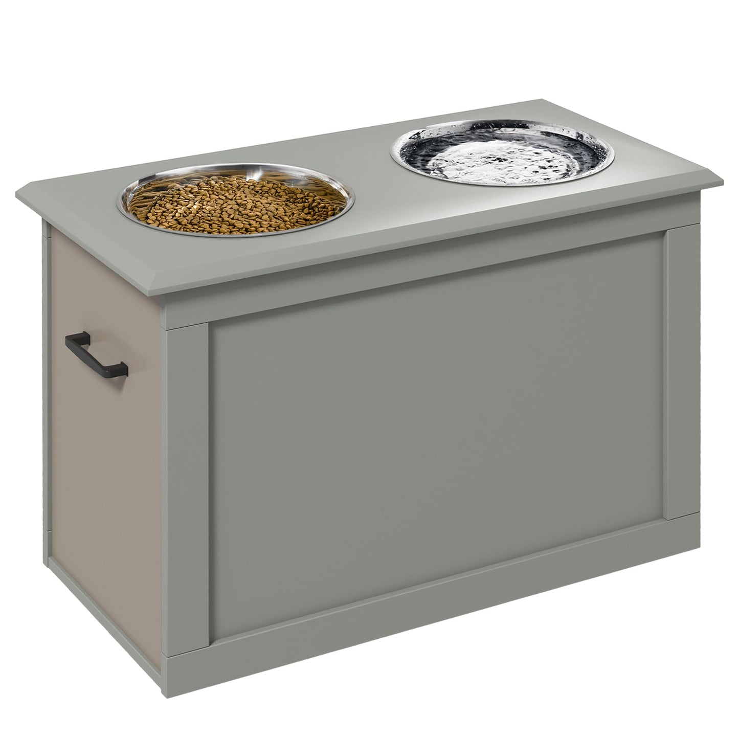 PawHut Raised Dog Bowl Feeder with Storage Compartment Water Bowl 2 x 2000ml Stainless Steel Bowls Dog Bowls Feeding Bowl Feeding Station for Dogs Cats Grey