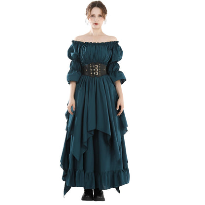 Fiamll Victorian Dress Renaissance Costume Women Gothic Witch Dress Medieval Maxi Dress Ladies Wedding Dress (Peacock Green L/XL)