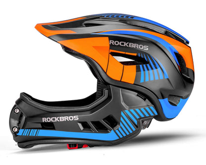 ROCKBROS Kids Helmet Integrated Bicycle Helmet for Kids Youth Fullface Helmet with Removable Chin Guard BMX MTB Downhill Helmet, Blue S 48-52cm