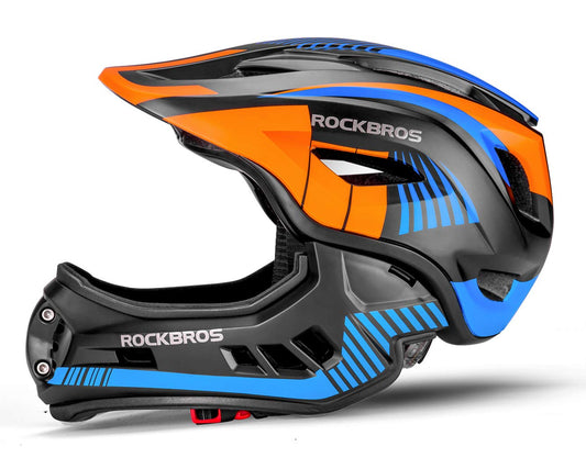 ROCKBROS Kids Helmet Integrated Bicycle Helmet for Kids Youth Fullface Helmet with Removable Chin Guard BMX MTB Downhill Helmet, Blue S 48-52cm