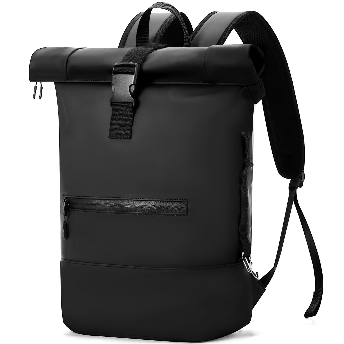 Travel Reisa Rolltop Backpack Men Women Waterproof Large Laptop Backpack Travel Backpack with Multifunctional Climbing Buckle for Travel, Work, College School (Black-1) (Black, L)