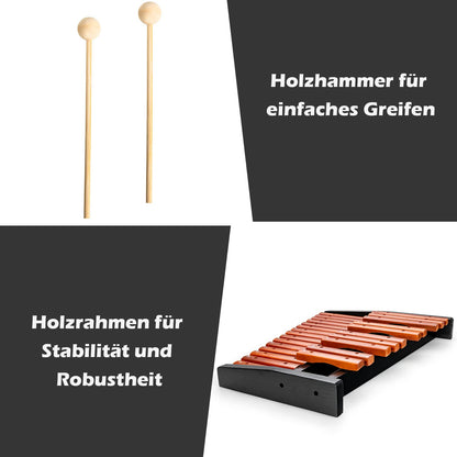 COSTWAY 25 Note Xylophone Glockenspiel, wooden musical instrument, comes with 2 mallets & carrying bag. Suitable for both kids and adults, in brown and black.