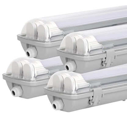 Sunworld LED moisture-proof luminaire 150cm 4 pieces 4000K neutral white 2x 24W tube 4800lm IP65 waterproof T8 workshop lamp tube lamp complete strip light for garage basement office warehouse