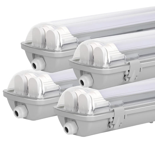 Sunworld LED moisture-proof luminaire 150cm 4 pieces 4000K neutral white 2x 24W tube 4800lm IP65 waterproof T8 workshop lamp tube lamp complete strip light for garage basement office warehouse