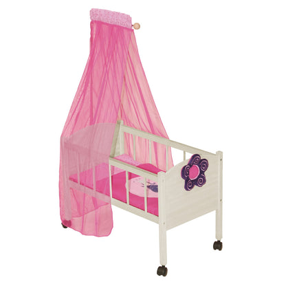 roba doll's bed series 'Happy Fairy', natural wood incl. textile accessories, bedding & canopy pink