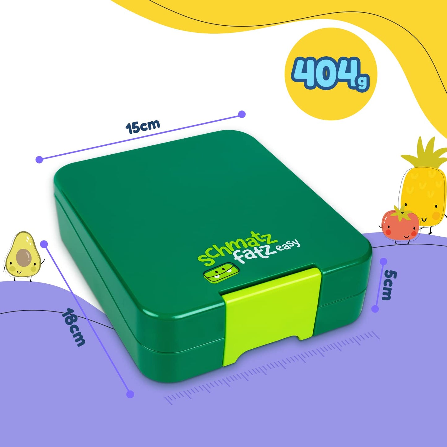 smackfatz Easy Bento Lunchbox for Kids, BPA-free, lunchbox with 4 compartments, easy to open and clean, great for school, sports, and kindergarten (Green)
