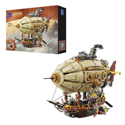 PANTASY Steampunk airship model kit for adults, two-layer Zeppelin with gear mechanism, DIY building block set, retro sci-fi construction toy for collectors & display.
