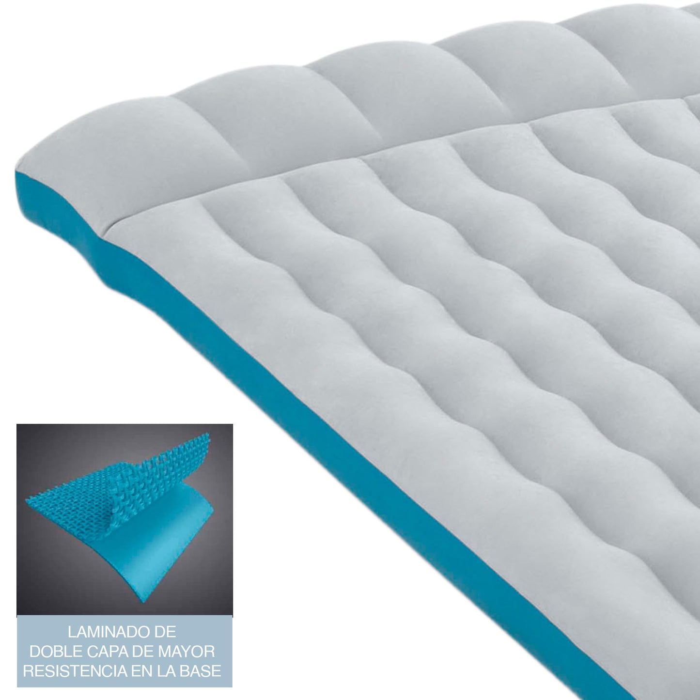 Intex 67999 - Inflatable Double Camping Mat, Laminate, Gray and Light Blue, 127 x 193 x 24 cm.