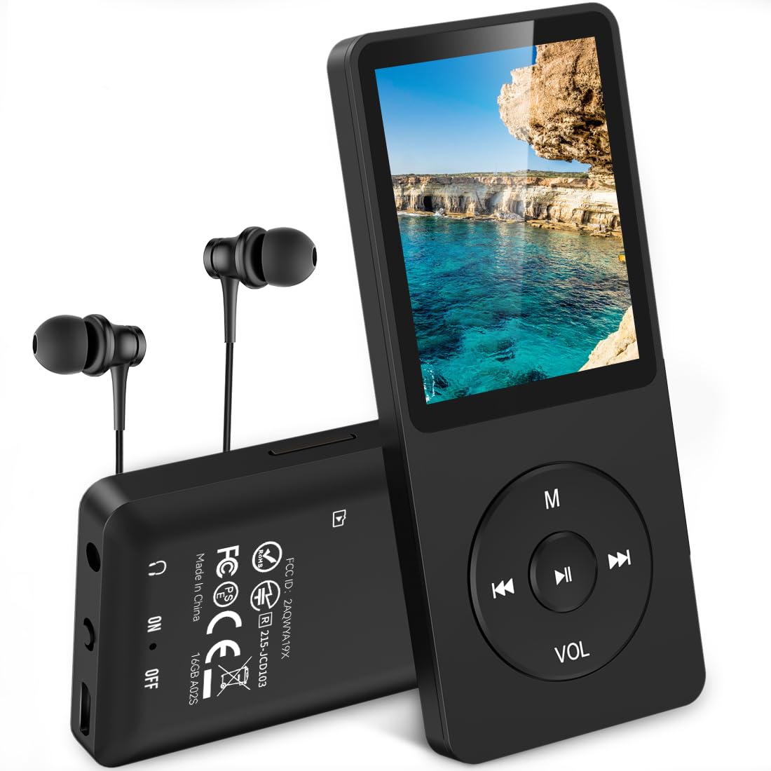 AGPTEK MP3 Player, 16GB lossless MP3 with 1.8 inch screen, 70 hours portable music player with headphones, FM radio, pictures, recordings, e-book, black.