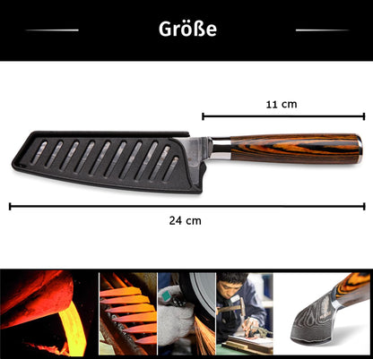 Wolfblood Damascus Santoku Knife L(24cm) Professional chef's knife made from authentic 67 layers Damascus steel I Damascus kitchen knife Santoku knife with wooden handle Gift box and blade guard