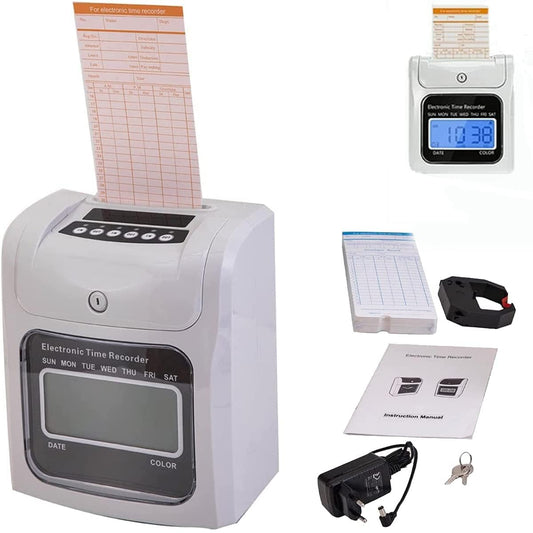 CDZHLTG Electronic time clock stamp clock time recording 960SB incl. 50 time clock stamp cards, 2 security keys, 1 power supply with LED display for office, factory, school