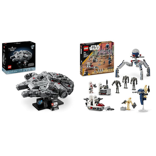 LEGO Star Wars Millennium Falcon, model of a starship from Star Wars & Star Wars Clone Trooper & Battle Droid Battle Pack, toy