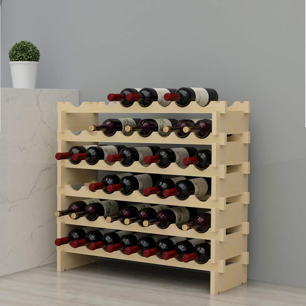 SogesHome Wine Rack Stackable 6-Tier Wine Storage for 48 Bottles Wine Stand Bottle Holder Wooden Wine Cabinet
