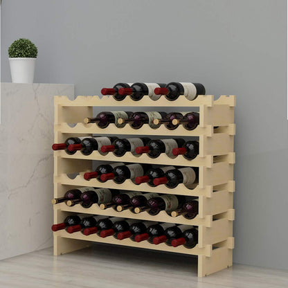 SogesHome Wine Rack Stackable 6-Tier Wine Storage for 48 Bottles Wine Stand Bottle Holder Wooden Wine Cabinet