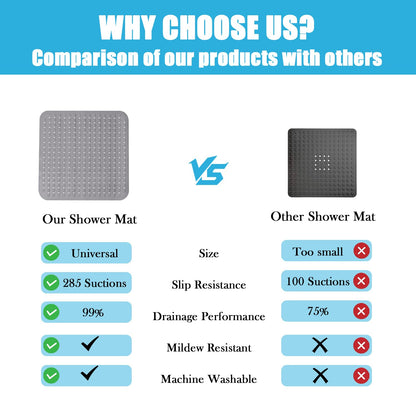 Non-slip shower mat 80x80, non-slip shower mat with suction cups, anti-slip shower mat, PVC shower mat non-slip (gray)