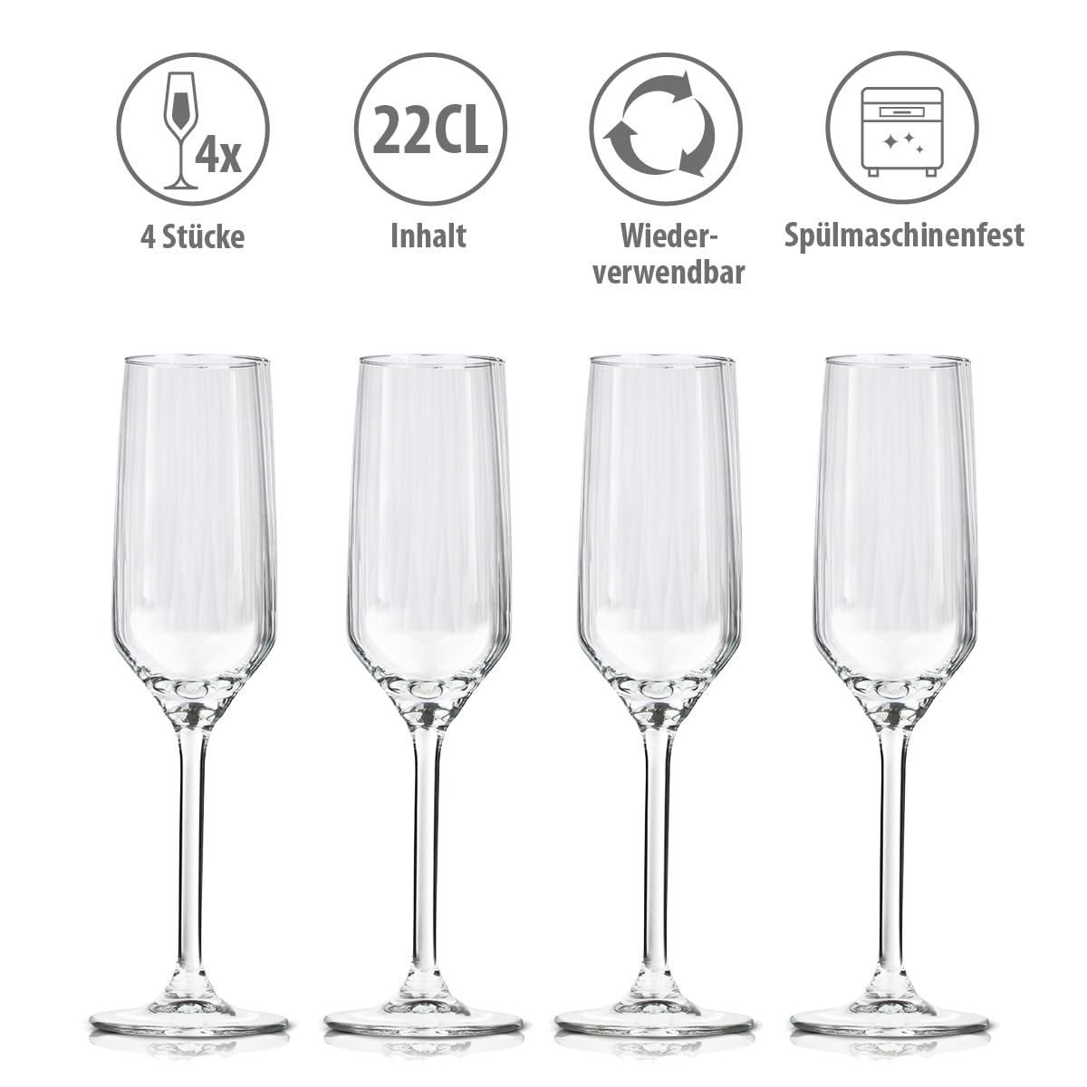Alpina champagne glasses 22cl - Set of 4 champagne glasses - Also suitable for Cava and Prosecco - Drinking glasses set - Dishwasher safe glass.