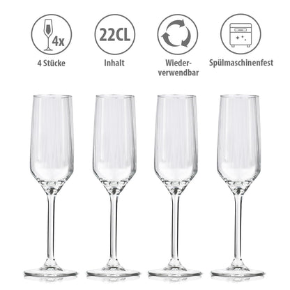 Alpina champagne glasses 22cl - Set of 4 champagne glasses - Also suitable for Cava and Prosecco - Drinking glasses set - Dishwasher safe glass.