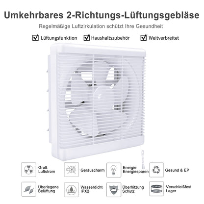HUGOOME Exhaust Fan 800m³/h Open Size 300*300mm, 2-way reversible Strong airflow Wall-mounted fans used for ventilation in kitchen, bathroom, attic windows, and basement.
