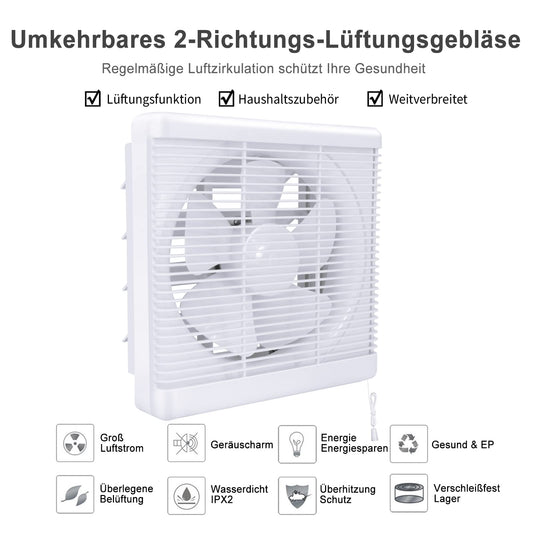 HUGOOME Exhaust Fan 800m³/h Open Size 300*300mm, 2-way reversible Strong airflow Wall-mounted fans used for ventilation in kitchen, bathroom, attic windows, and basement.
